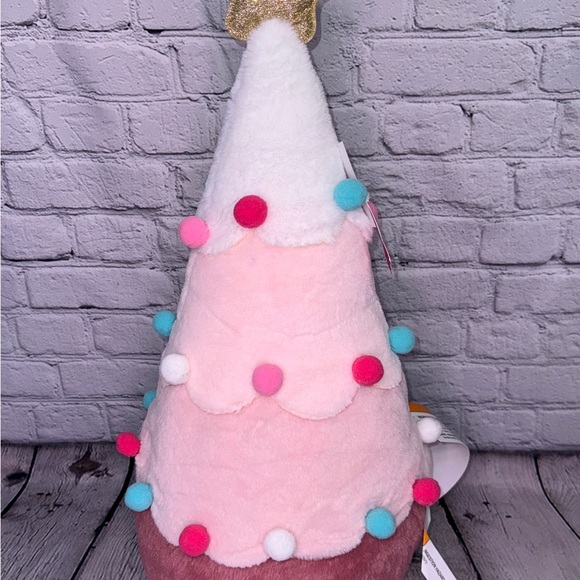 Peppermint Square Christmas Plush Tree Decor with Pom Pom LED Light Up - Picture 2 of 2